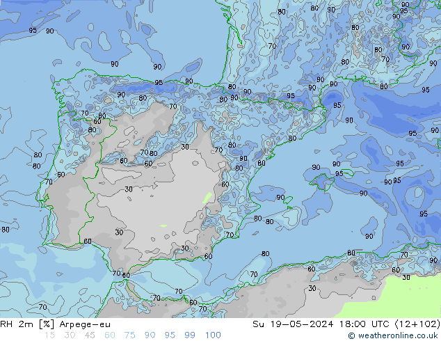 RH 2m Arpege-eu Вс 19.05.2024 18 UTC