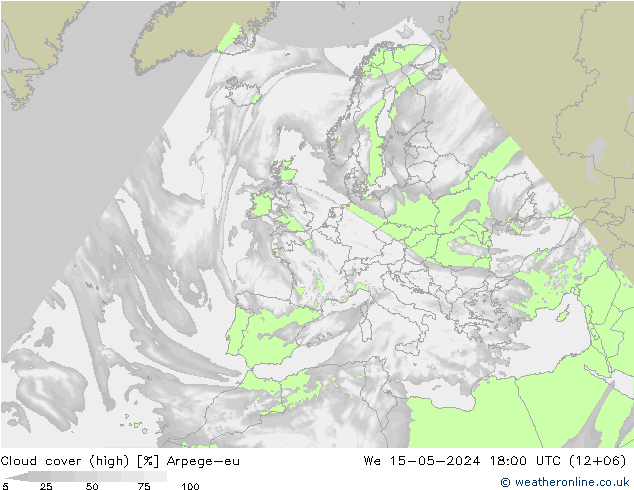 Nuages (élevé) Arpege-eu mer 15.05.2024 18 UTC