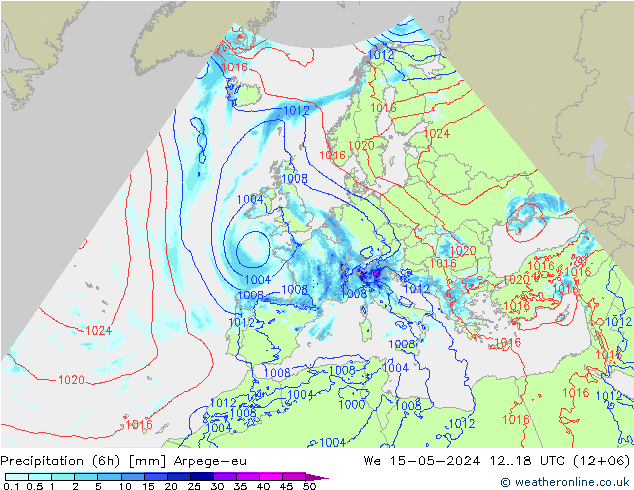 Precipitation (6h) Arpege-eu We 15.05.2024 18 UTC