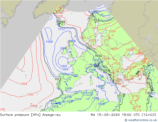 Presión superficial Arpege-eu mié 15.05.2024 15 UTC