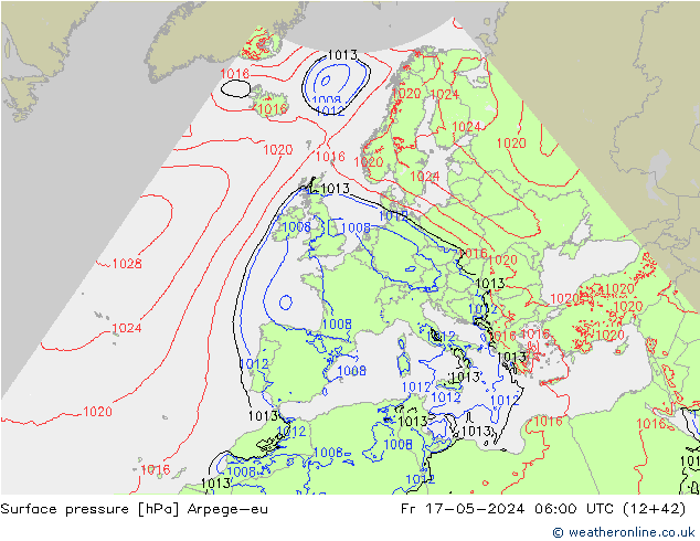 Atmosférický tlak Arpege-eu Pá 17.05.2024 06 UTC
