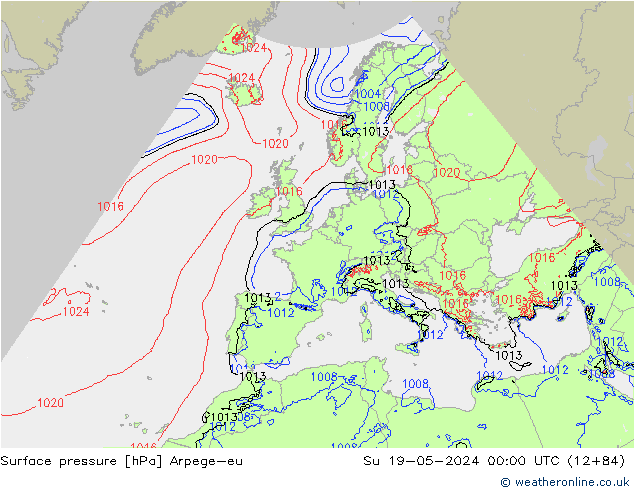 Atmosférický tlak Arpege-eu Ne 19.05.2024 00 UTC