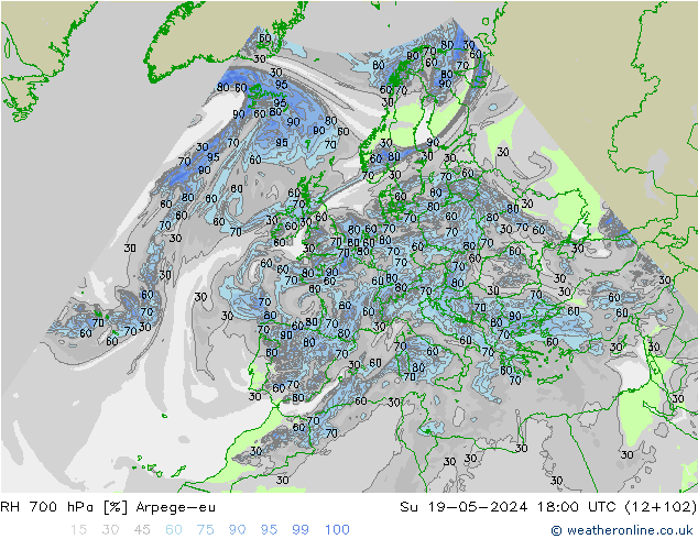 RH 700 hPa Arpege-eu So 19.05.2024 18 UTC