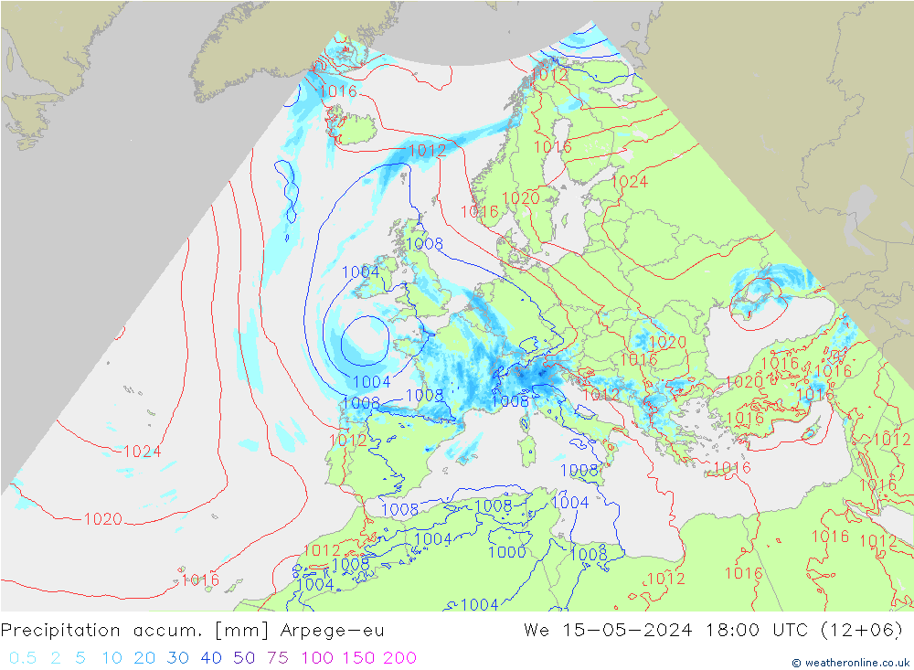 Precipitation accum. Arpege-eu mer 15.05.2024 18 UTC