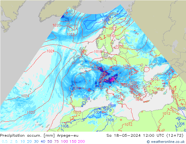 Totale neerslag Arpege-eu za 18.05.2024 12 UTC