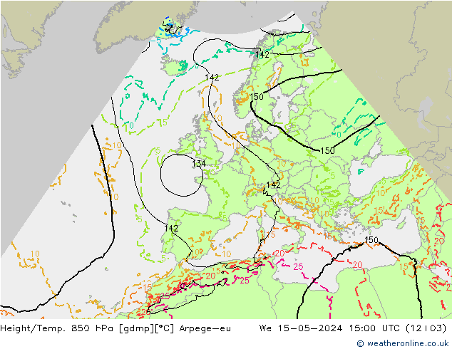 Height/Temp. 850 hPa Arpege-eu Mi 15.05.2024 15 UTC