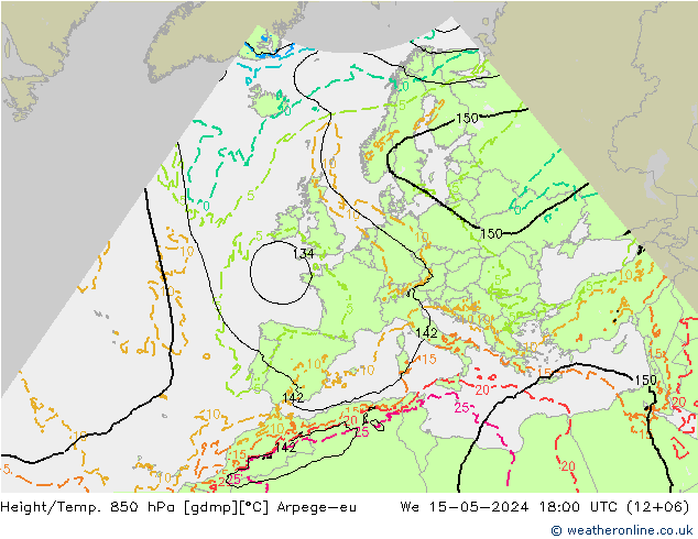 Yükseklik/Sıc. 850 hPa Arpege-eu Çar 15.05.2024 18 UTC