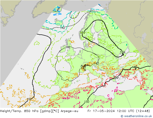 Hoogte/Temp. 850 hPa Arpege-eu vr 17.05.2024 12 UTC