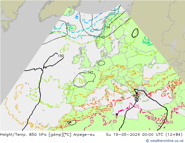 Height/Temp. 850 hPa Arpege-eu Ne 19.05.2024 00 UTC