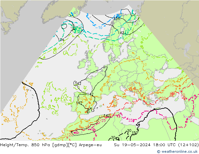Height/Temp. 850 hPa Arpege-eu dom 19.05.2024 18 UTC