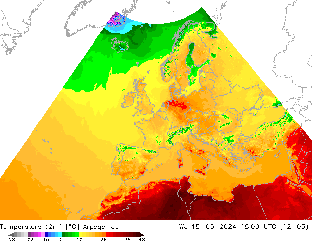 température (2m) Arpege-eu mer 15.05.2024 15 UTC
