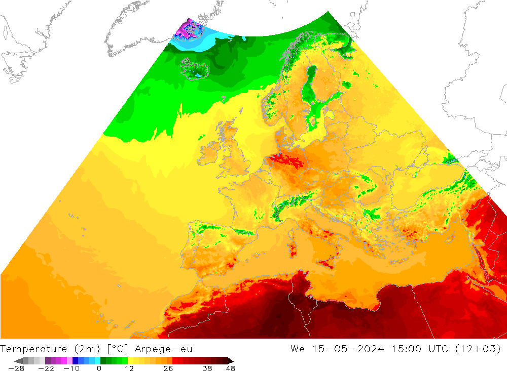 Temperature (2m) Arpege-eu We 15.05.2024 15 UTC