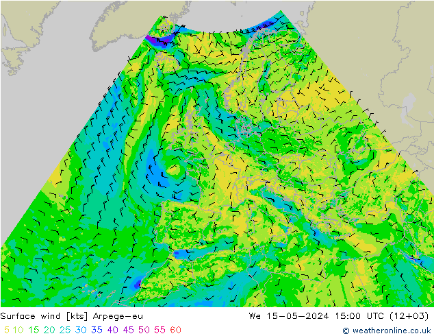 Surface wind Arpege-eu We 15.05.2024 15 UTC