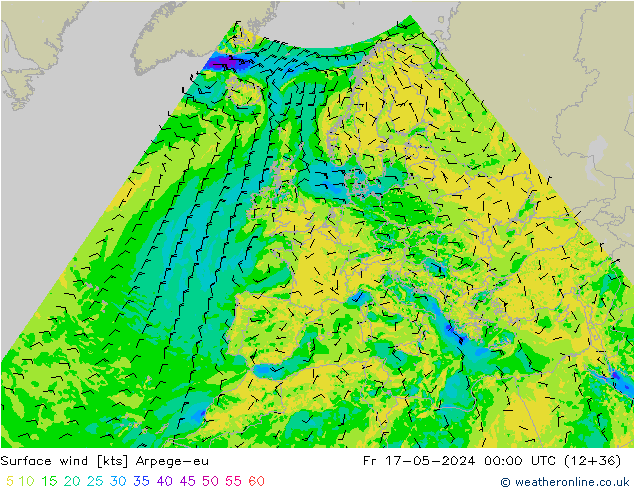 Surface wind Arpege-eu Pá 17.05.2024 00 UTC