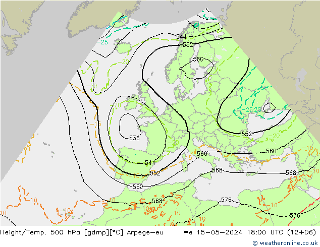 Yükseklik/Sıc. 500 hPa Arpege-eu Çar 15.05.2024 18 UTC