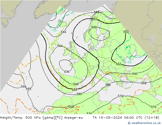 Hoogte/Temp. 500 hPa Arpege-eu do 16.05.2024 06 UTC