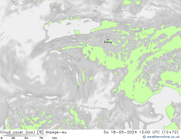 Cloud cover (low) Arpege-eu Sa 18.05.2024 12 UTC