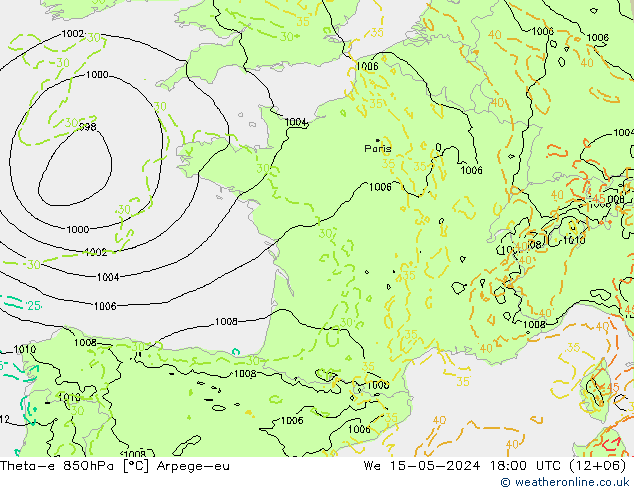 Theta-e 850hPa Arpege-eu Çar 15.05.2024 18 UTC