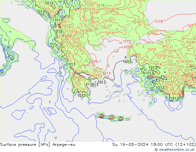 Pressione al suolo Arpege-eu dom 19.05.2024 18 UTC