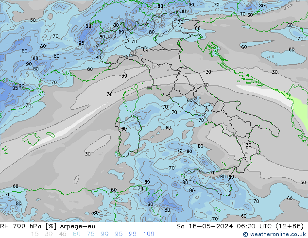 RH 700 hPa Arpege-eu so. 18.05.2024 06 UTC