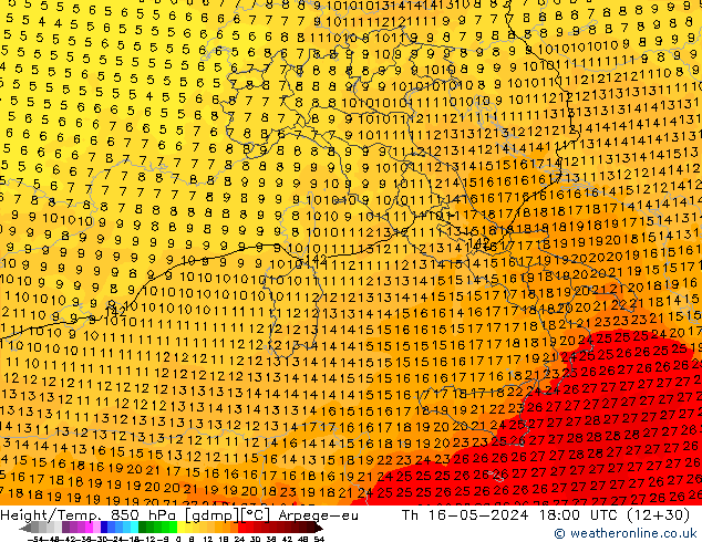 Hoogte/Temp. 850 hPa Arpege-eu do 16.05.2024 18 UTC