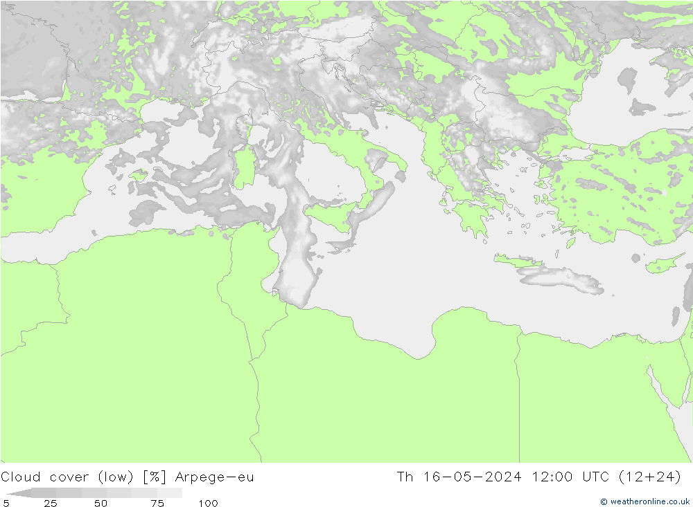 Bewolking (Laag) Arpege-eu do 16.05.2024 12 UTC