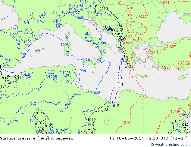 Atmosférický tlak Arpege-eu Čt 16.05.2024 12 UTC