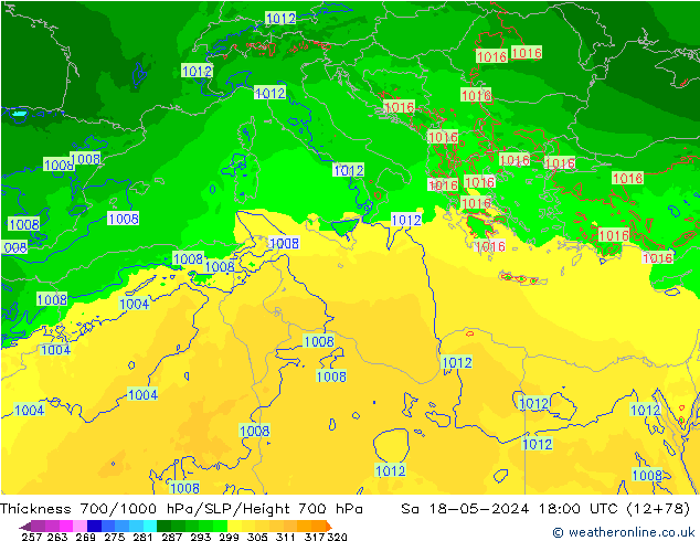 Thck 700-1000 hPa Arpege-eu Sa 18.05.2024 18 UTC