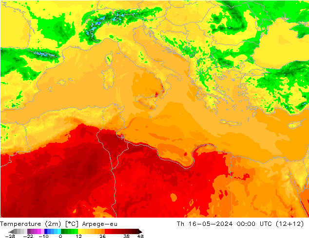 température (2m) Arpege-eu jeu 16.05.2024 00 UTC