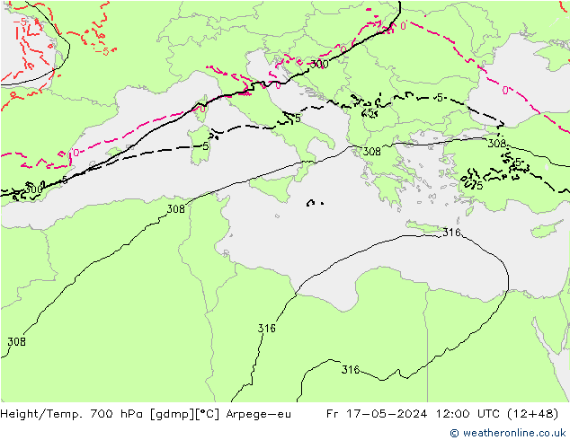 Height/Temp. 700 hPa Arpege-eu  17.05.2024 12 UTC