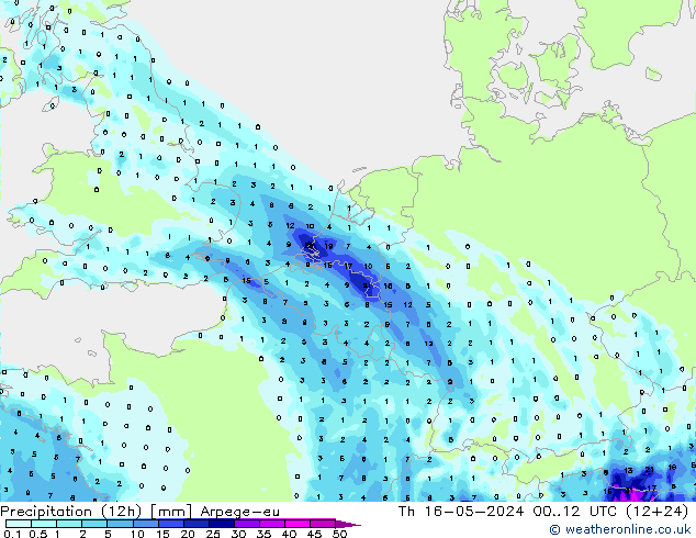 降水量 (12h) Arpege-eu 星期四 16.05.2024 12 UTC