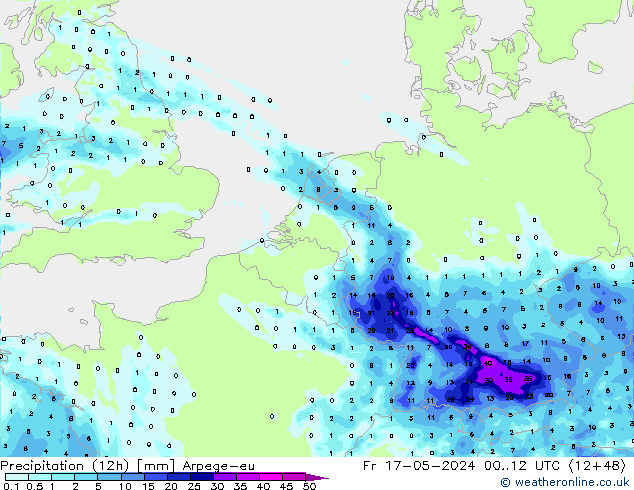 Precipitation (12h) Arpege-eu Pá 17.05.2024 12 UTC