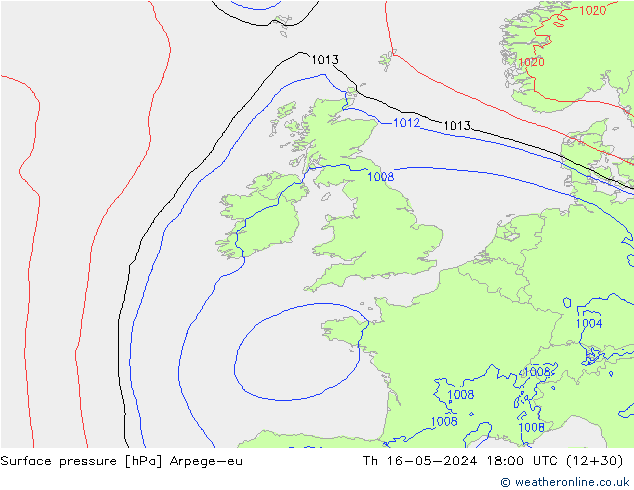 приземное давление Arpege-eu чт 16.05.2024 18 UTC