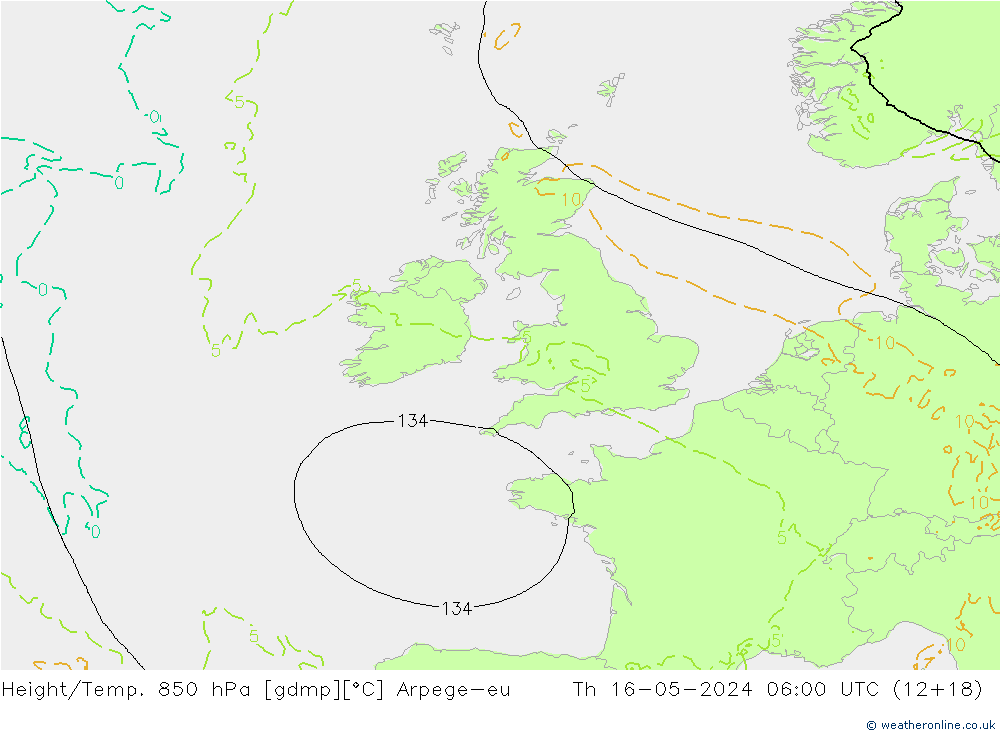 Height/Temp. 850 hPa Arpege-eu gio 16.05.2024 06 UTC