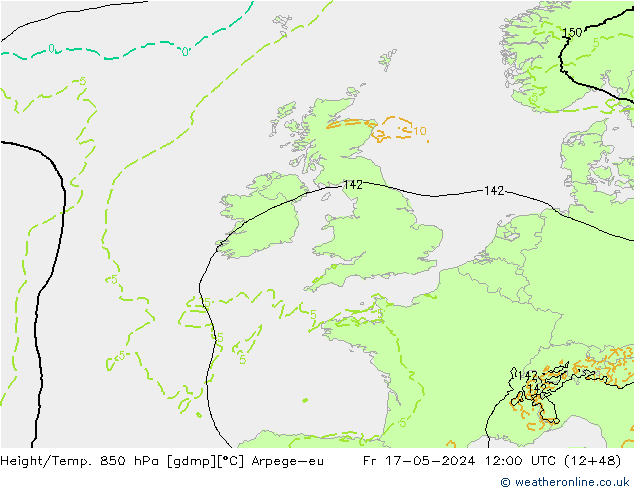 Height/Temp. 850 hPa Arpege-eu Fr 17.05.2024 12 UTC