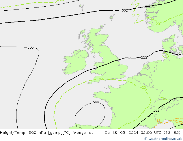 Height/Temp. 500 hPa Arpege-eu  18.05.2024 03 UTC