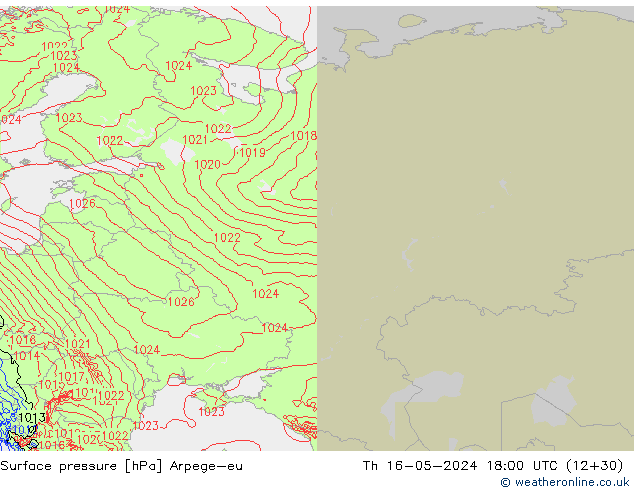 Surface pressure Arpege-eu Th 16.05.2024 18 UTC