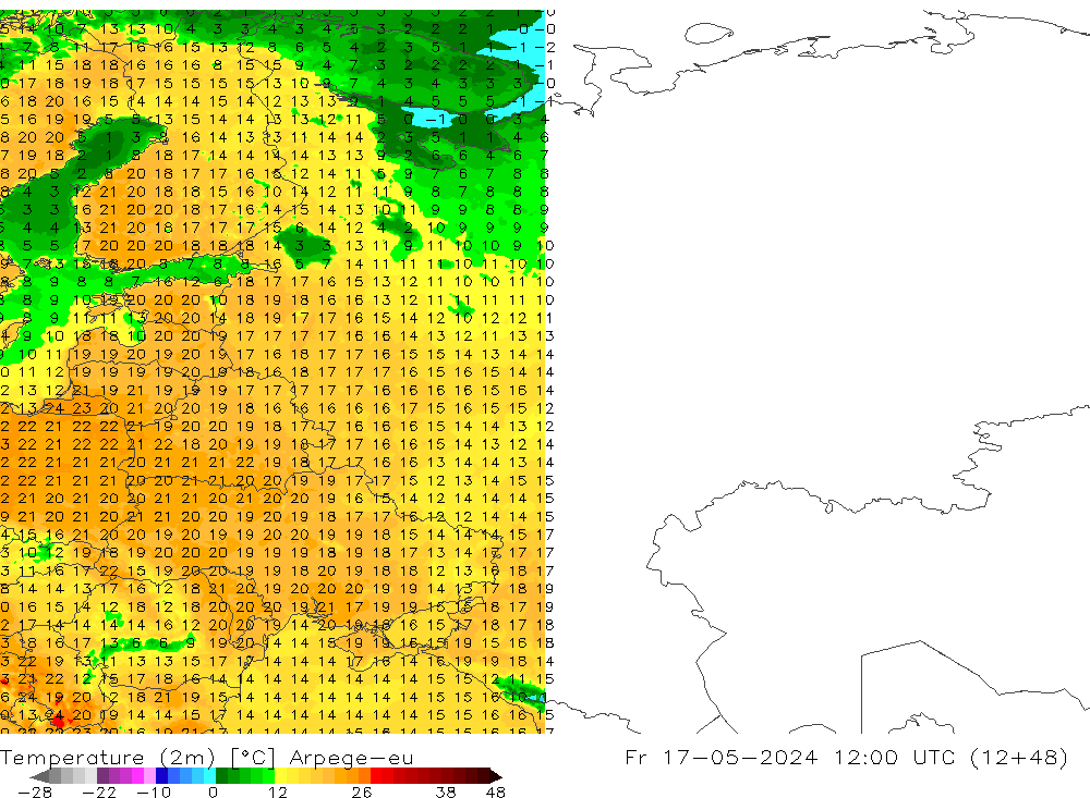 Temperatura (2m) Arpege-eu Sex 17.05.2024 12 UTC