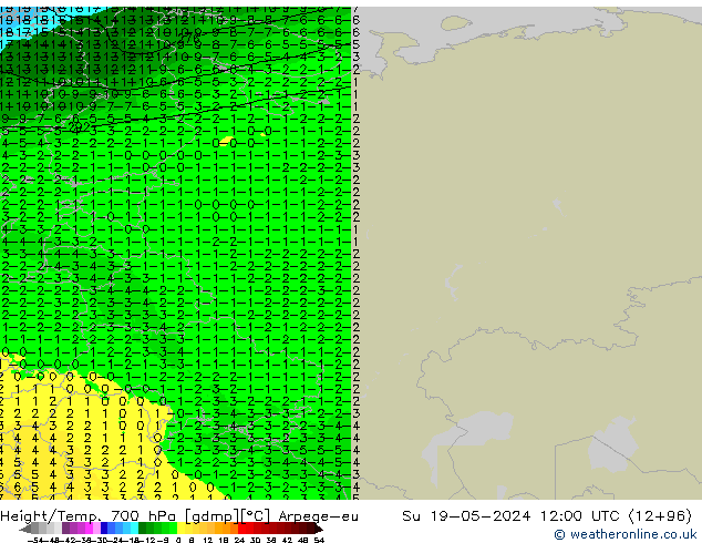Yükseklik/Sıc. 700 hPa Arpege-eu Paz 19.05.2024 12 UTC