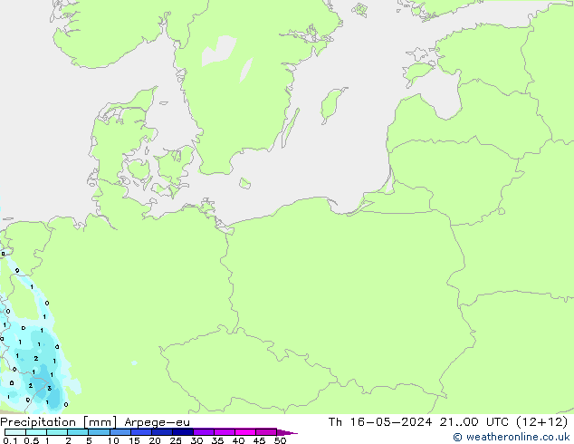 Srážky Arpege-eu Čt 16.05.2024 00 UTC