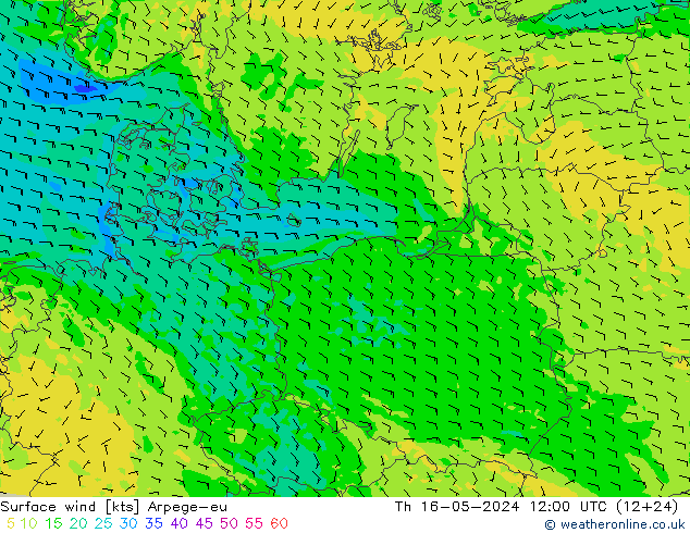 Surface wind Arpege-eu Th 16.05.2024 12 UTC