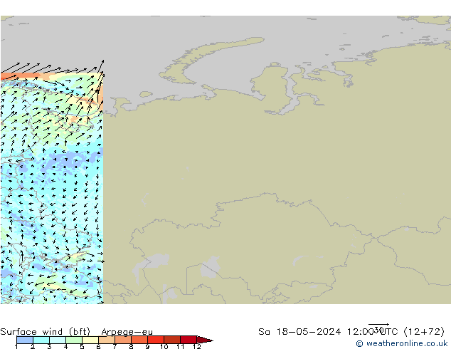 Surface wind (bft) Arpege-eu So 18.05.2024 12 UTC