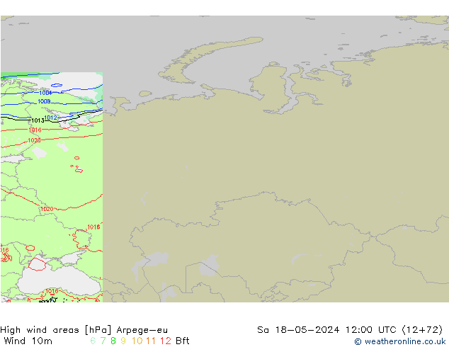 High wind areas Arpege-eu Sa 18.05.2024 12 UTC