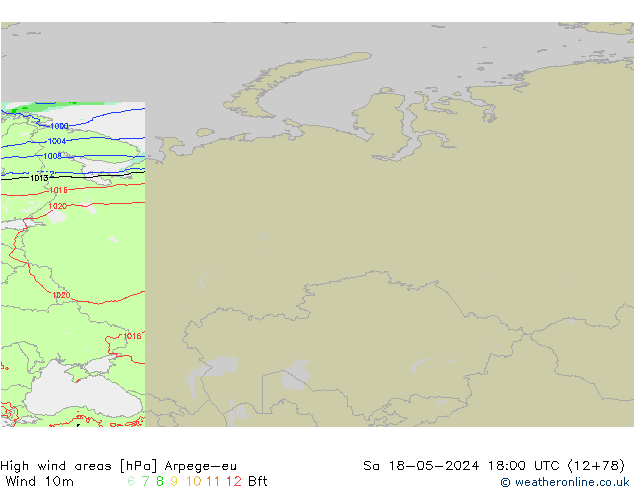 High wind areas Arpege-eu Sáb 18.05.2024 18 UTC