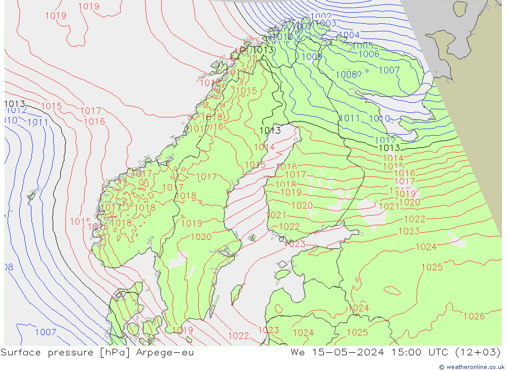 地面气压 Arpege-eu 星期三 15.05.2024 15 UTC