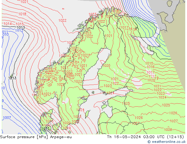 приземное давление Arpege-eu чт 16.05.2024 03 UTC