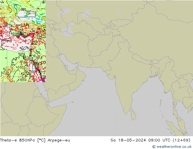 Theta-e 850hPa Arpege-eu Sa 18.05.2024 09 UTC