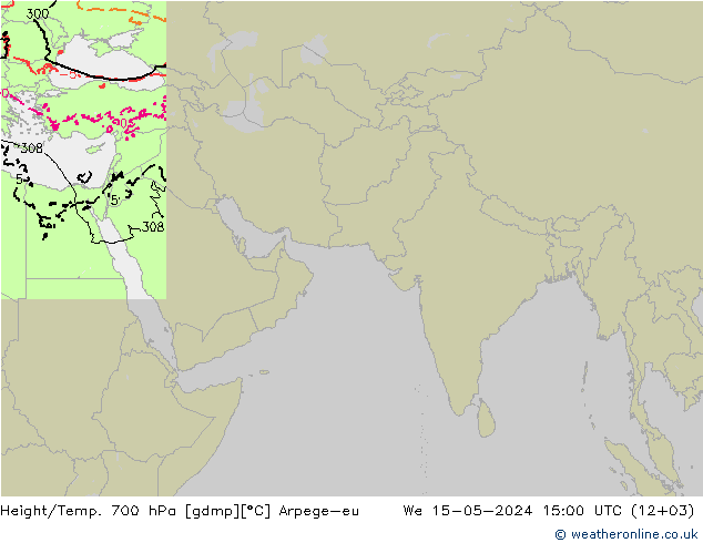 Height/Temp. 700 hPa Arpege-eu 星期三 15.05.2024 15 UTC