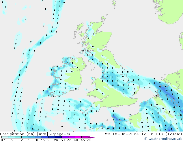 Precipitation (6h) Arpege-eu We 15.05.2024 18 UTC