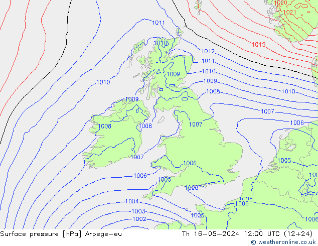Presión superficial Arpege-eu jue 16.05.2024 12 UTC